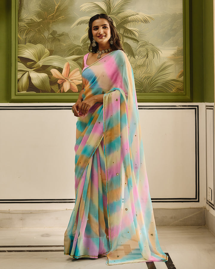 Jeevika Light Multi Color Leheriya Chiffon Saree