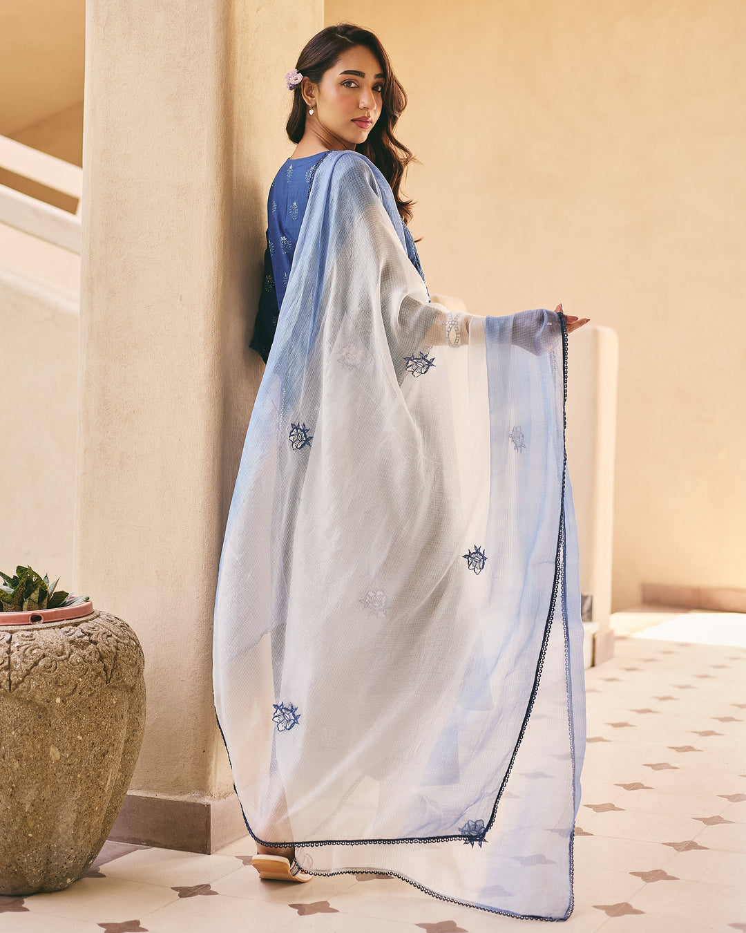 Lav Blue Cotton Printed Suit Set