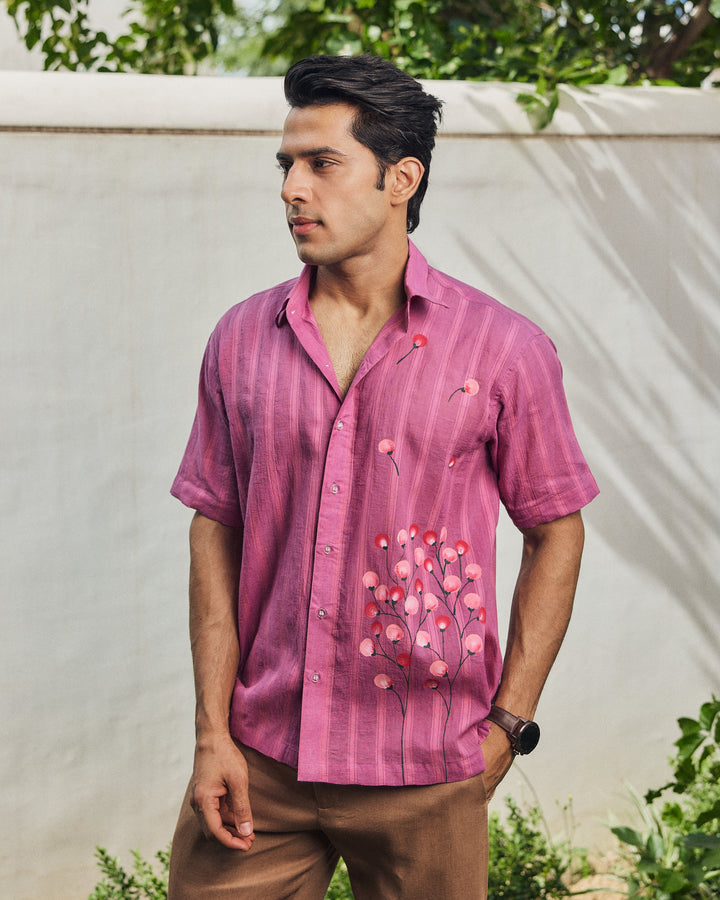 Deejay Purple Cotton Dobby Handpainted Shirt