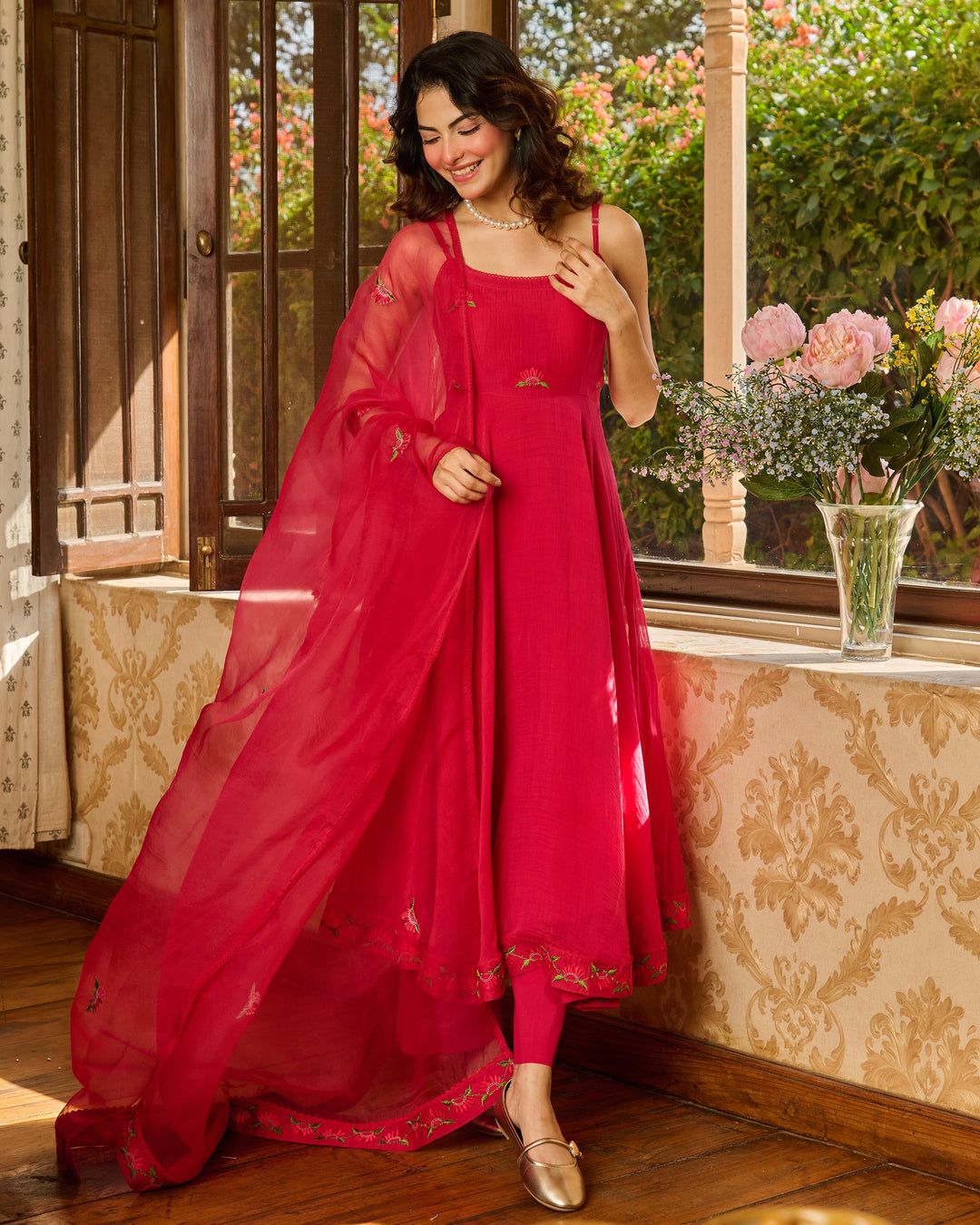 Bunny Pink Embroidered Chanderi Suit Set