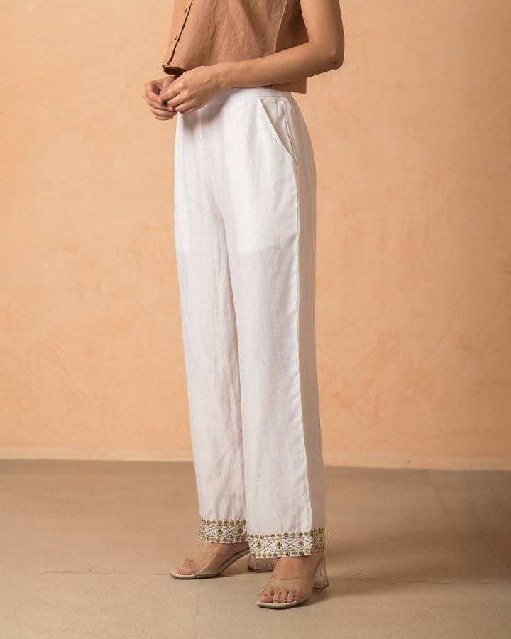 Elsha White Chanderi Embroidered Straight Pants