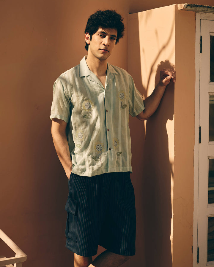 Sael Sage Cotton Dobby Embroidered Shirt