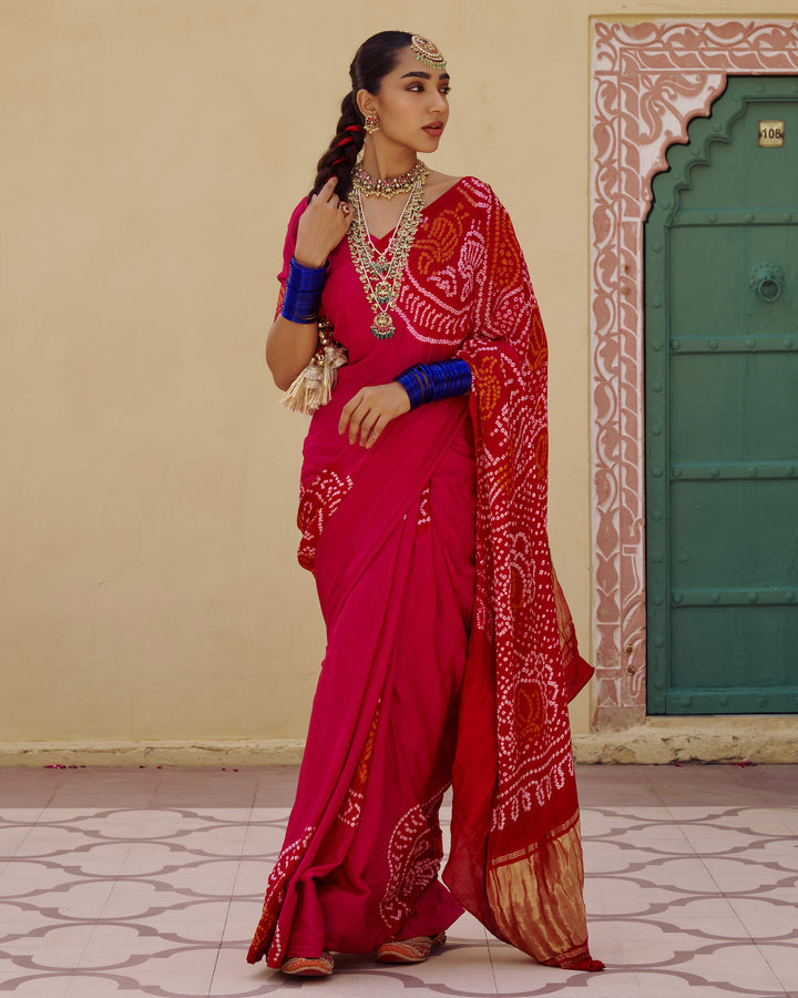 Koyal Pink Kajol Bandhej Silk Saree
