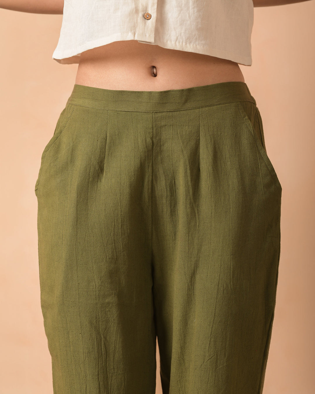 Aruvi Olive Flex Solid Straight Pants