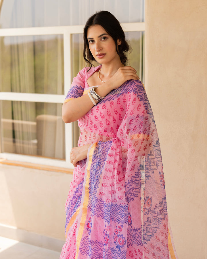 Rang Pink Doria Printed Saree