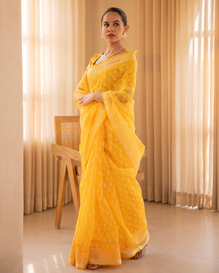 Abeer Yellow Doria Printed Saree