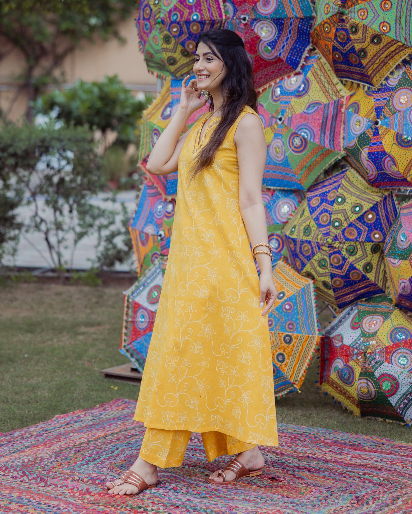 Shikha Yellow Bandhani Cotton Kurta Set