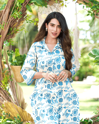 Banu Cream Printed Cotton Kurta Set
