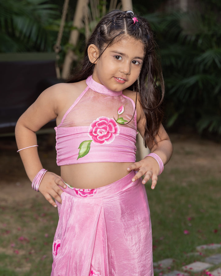 Sakura Light Pink Handpainted Silk Coord Set