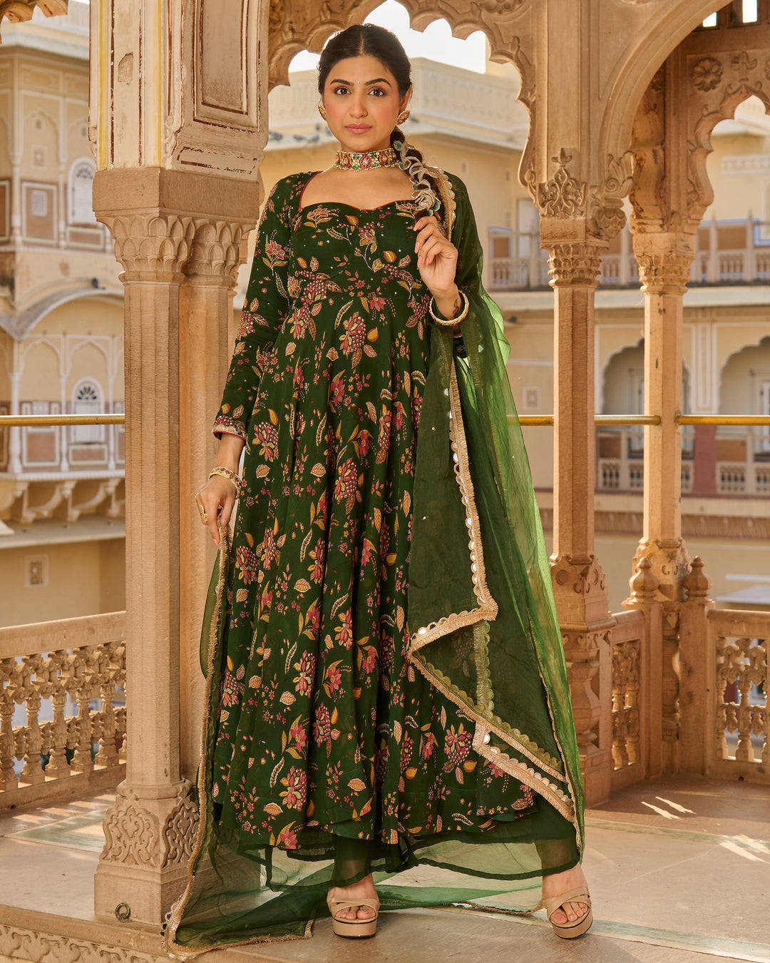 Lala Green Printed Georgette Suit Set