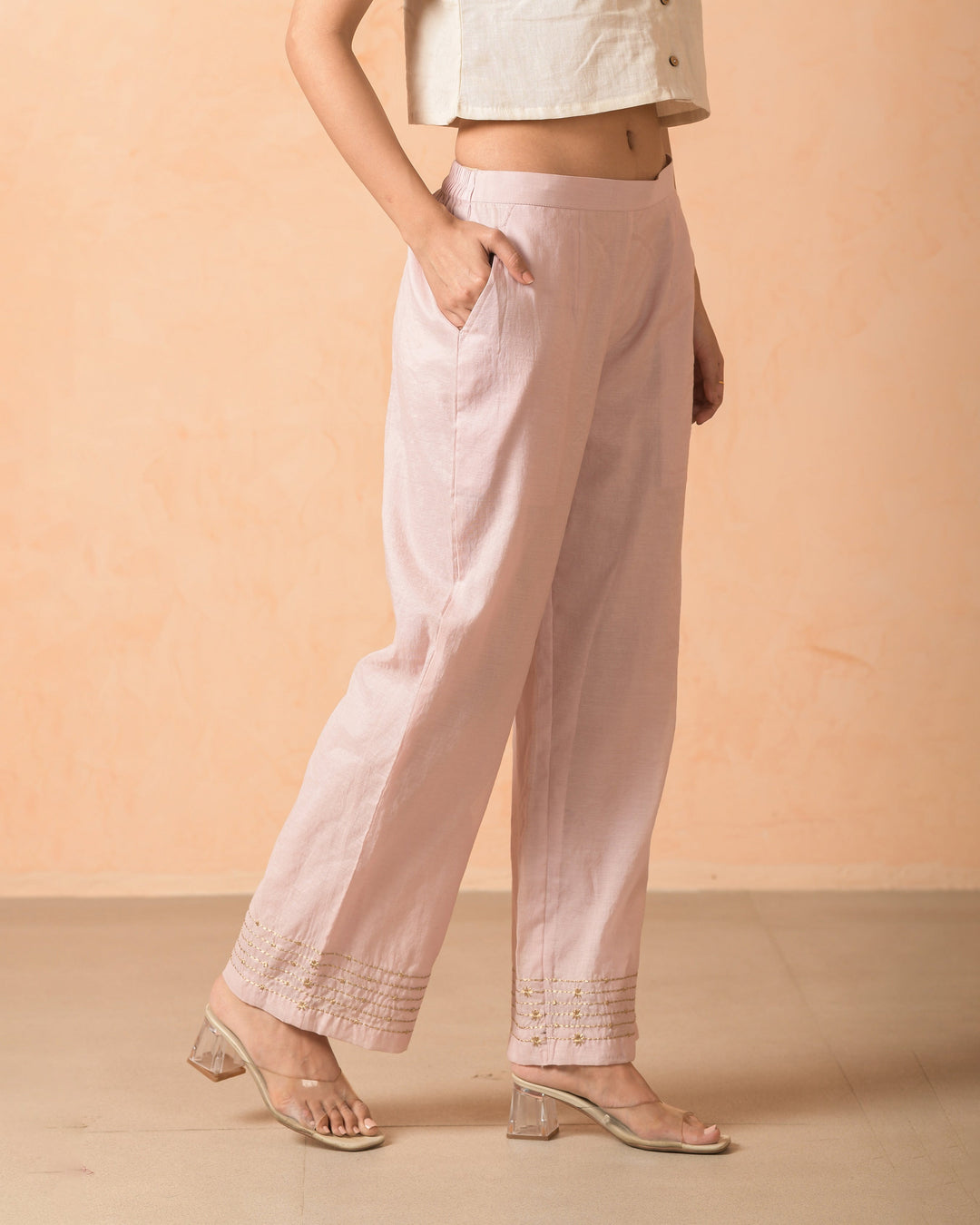 Ilara Pink Chanderi Embroidered Straight Pants