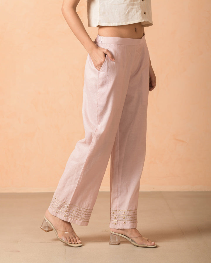 Ilara Pink Chanderi Embroidered Straight Pants