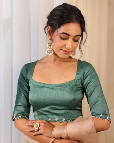 Meghna Green Silk Embroidered Blouse