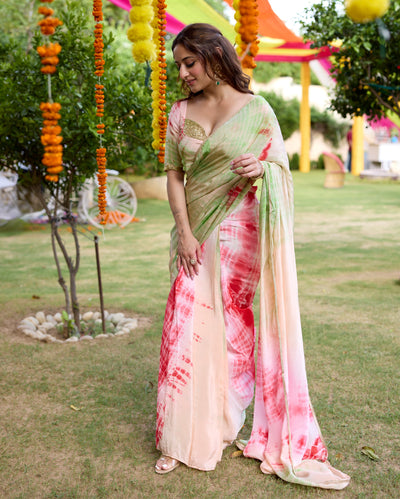Drishti Multi Tie Dye Soft Organza Pre Draped Saree