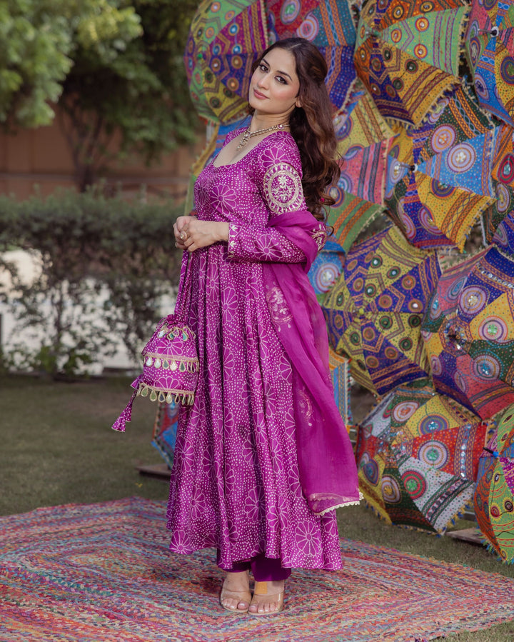 Shraddha Magenta Bandhani Chanderi Suit Set