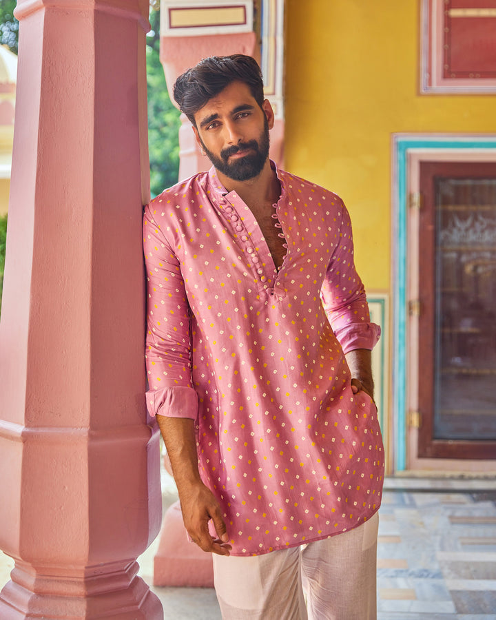 Abhijeet Lavender Bandhani Crepe kurta