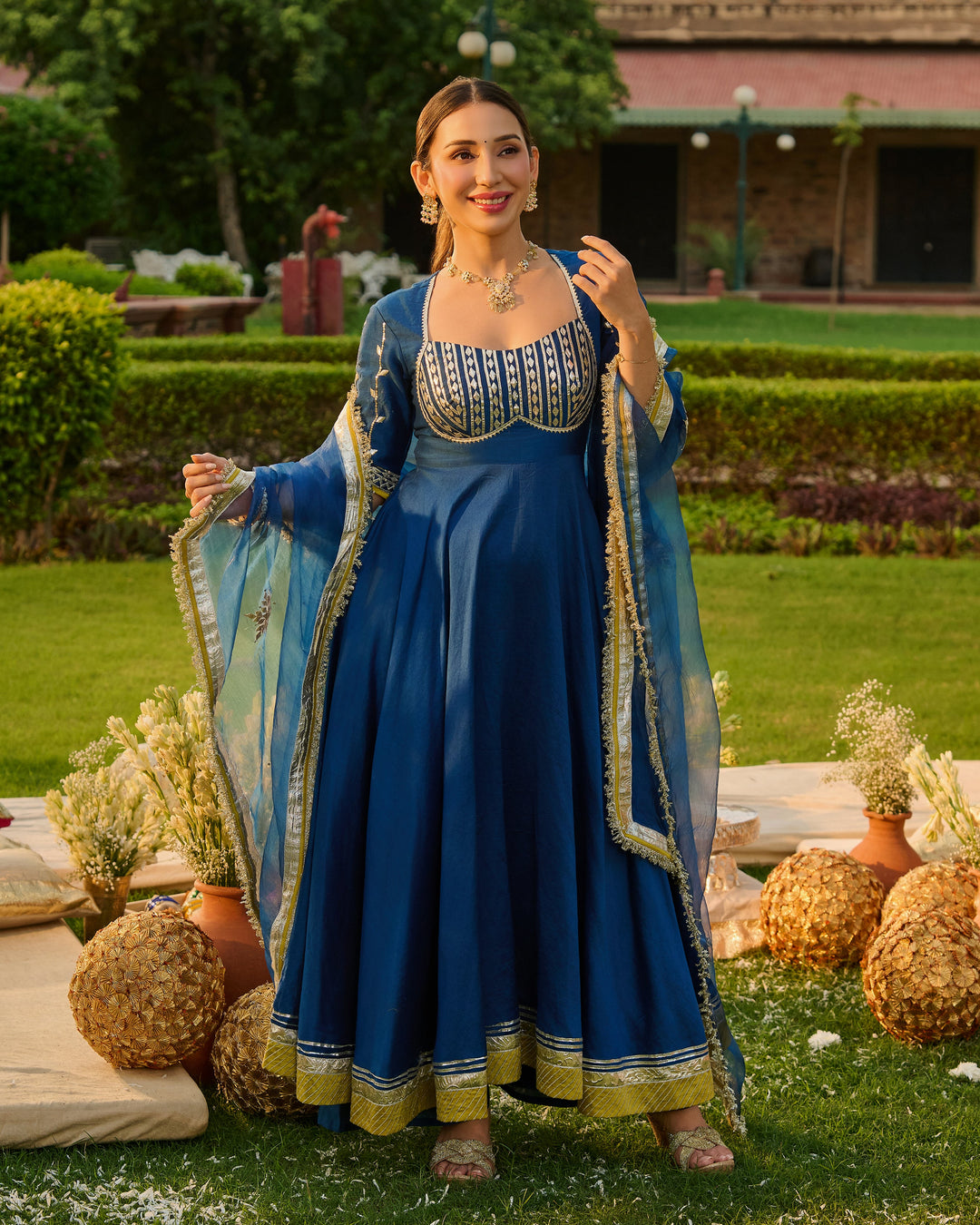 Deepisha Blue Embroidered Chanderi Suit Set