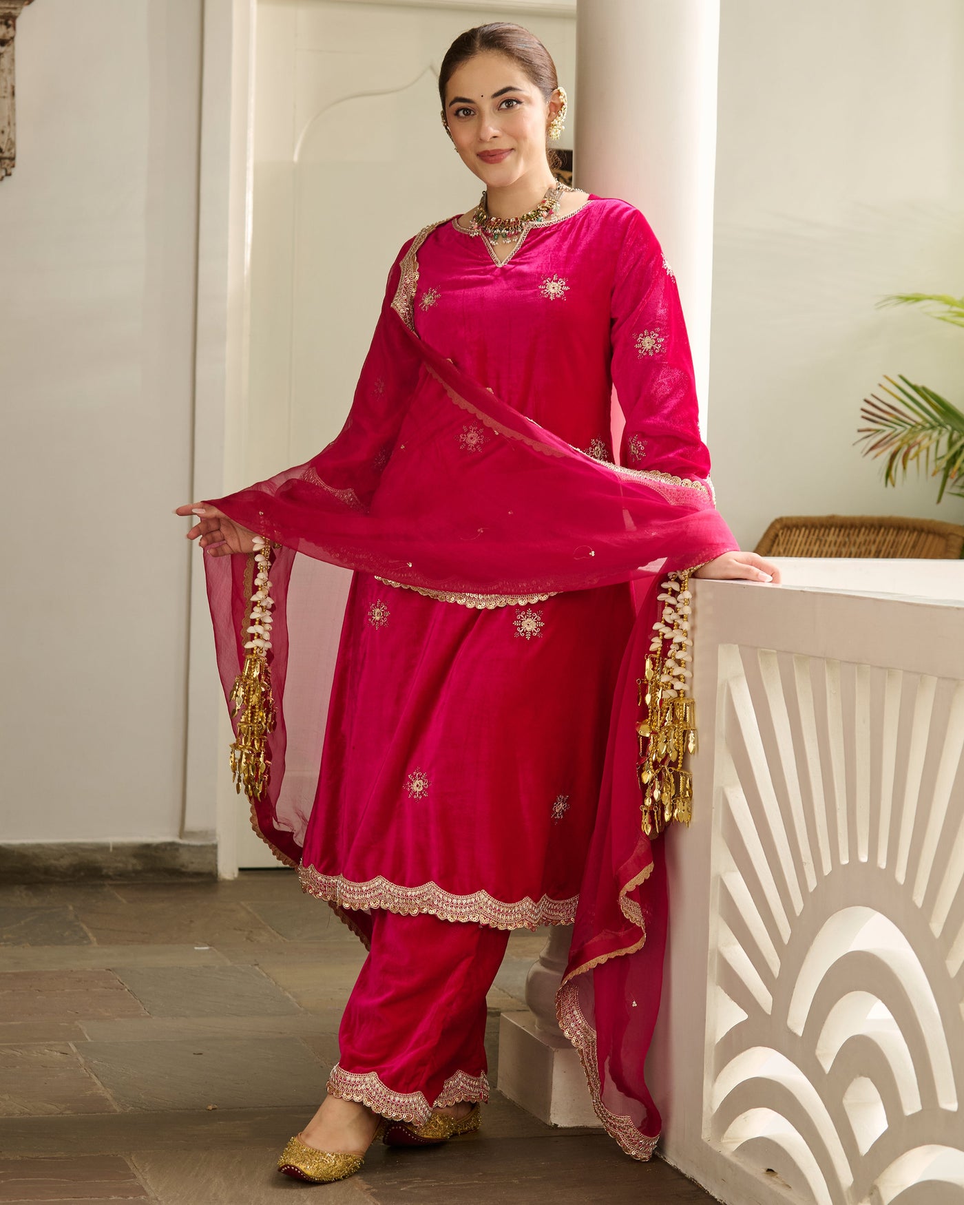 Siddhi Pink Embroidered Velvet Suit Set
