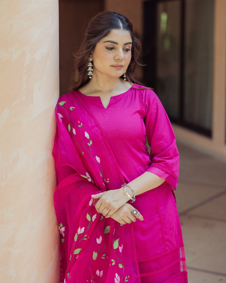 Chroma Charm Purple Handpainted Cotton Suit Set