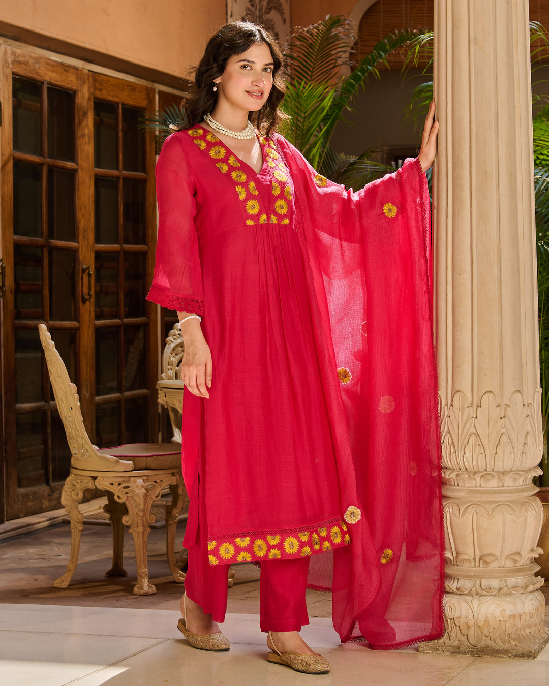 Ballet Pink Embroidered Chanderi Suit Set
