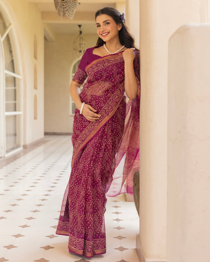 Tara Purple Doria Printed Saree