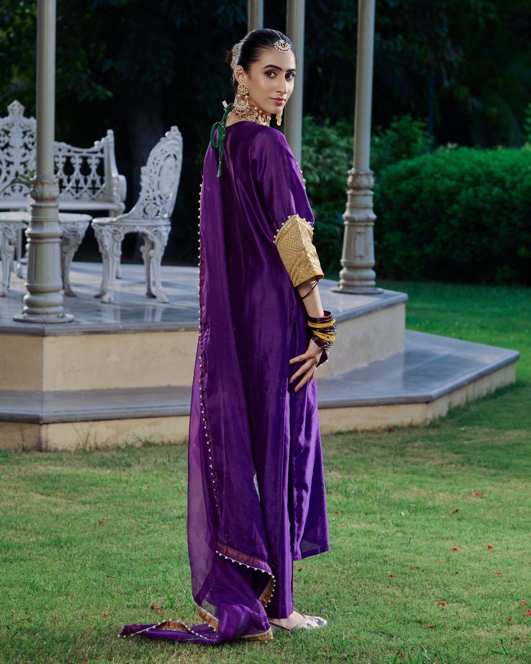 Ambika Purple Embroidered Chanderi Suit Set