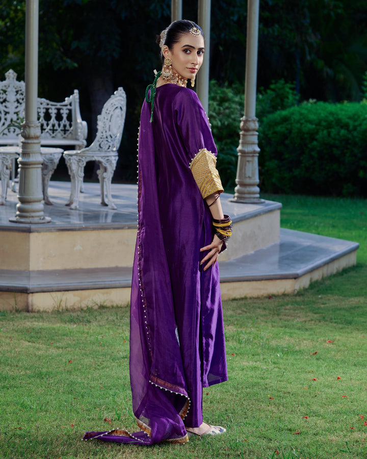 Ambika Purple Embroidered Chanderi Suit Set