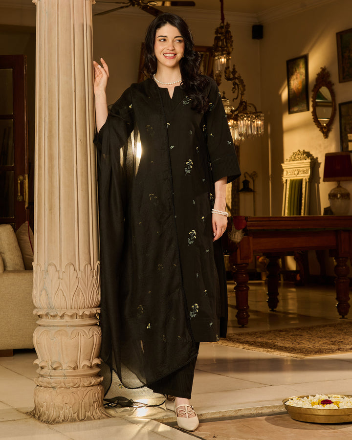 Vayra Black Embroidered Cotton Suit Set