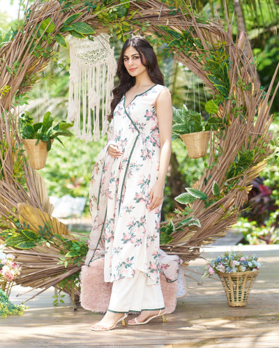 Rishika Off White Printed Silk Suit Set