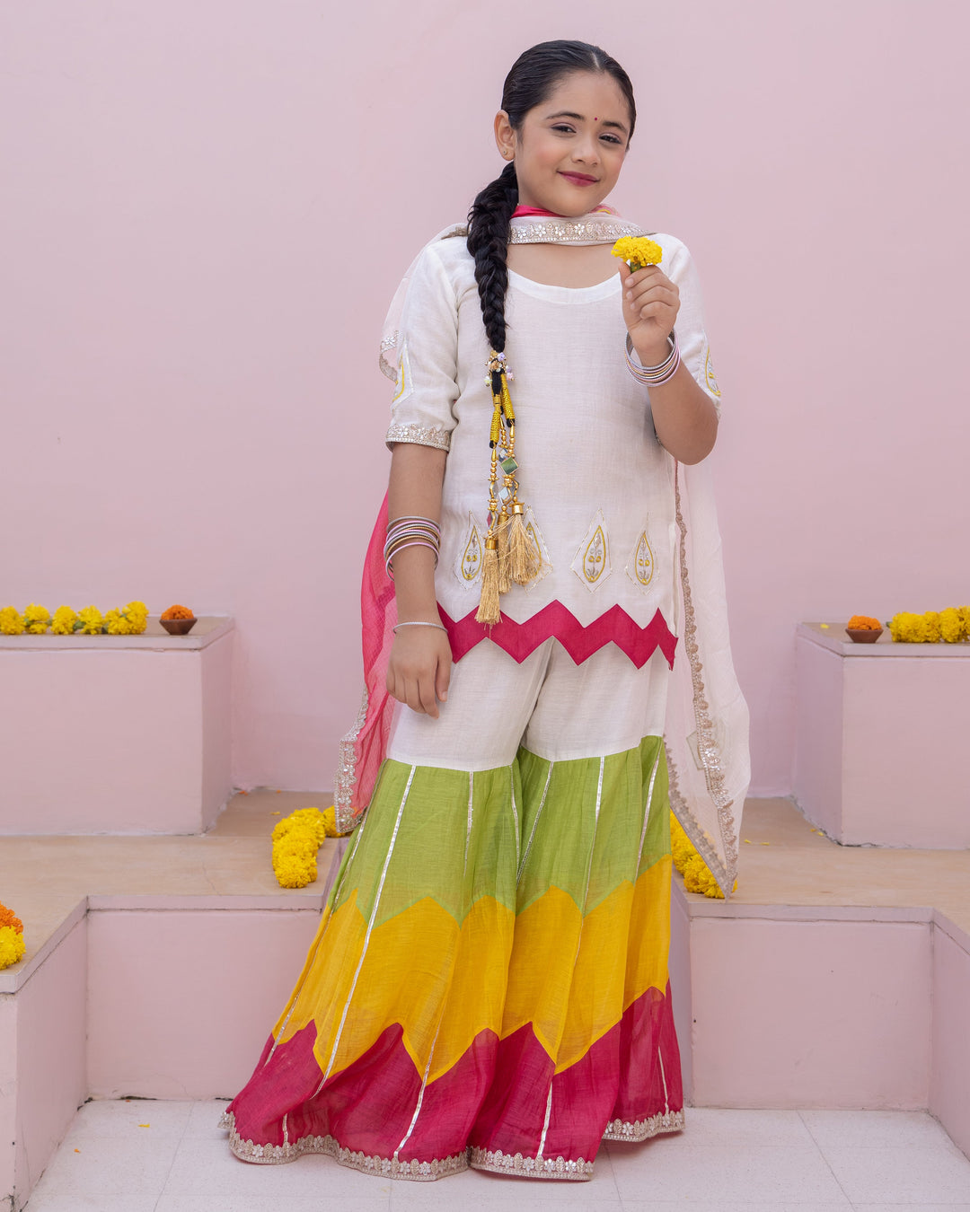 Niva White Solid Cotton Sharara Set