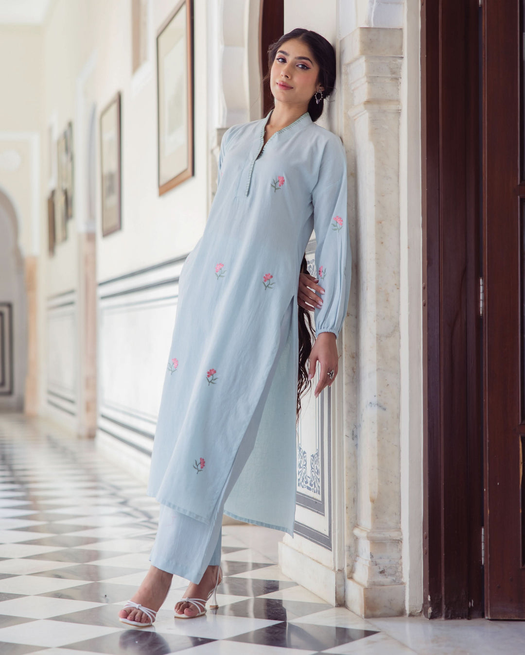 Dazzle Blue Embroidered Flex Kurta Set
