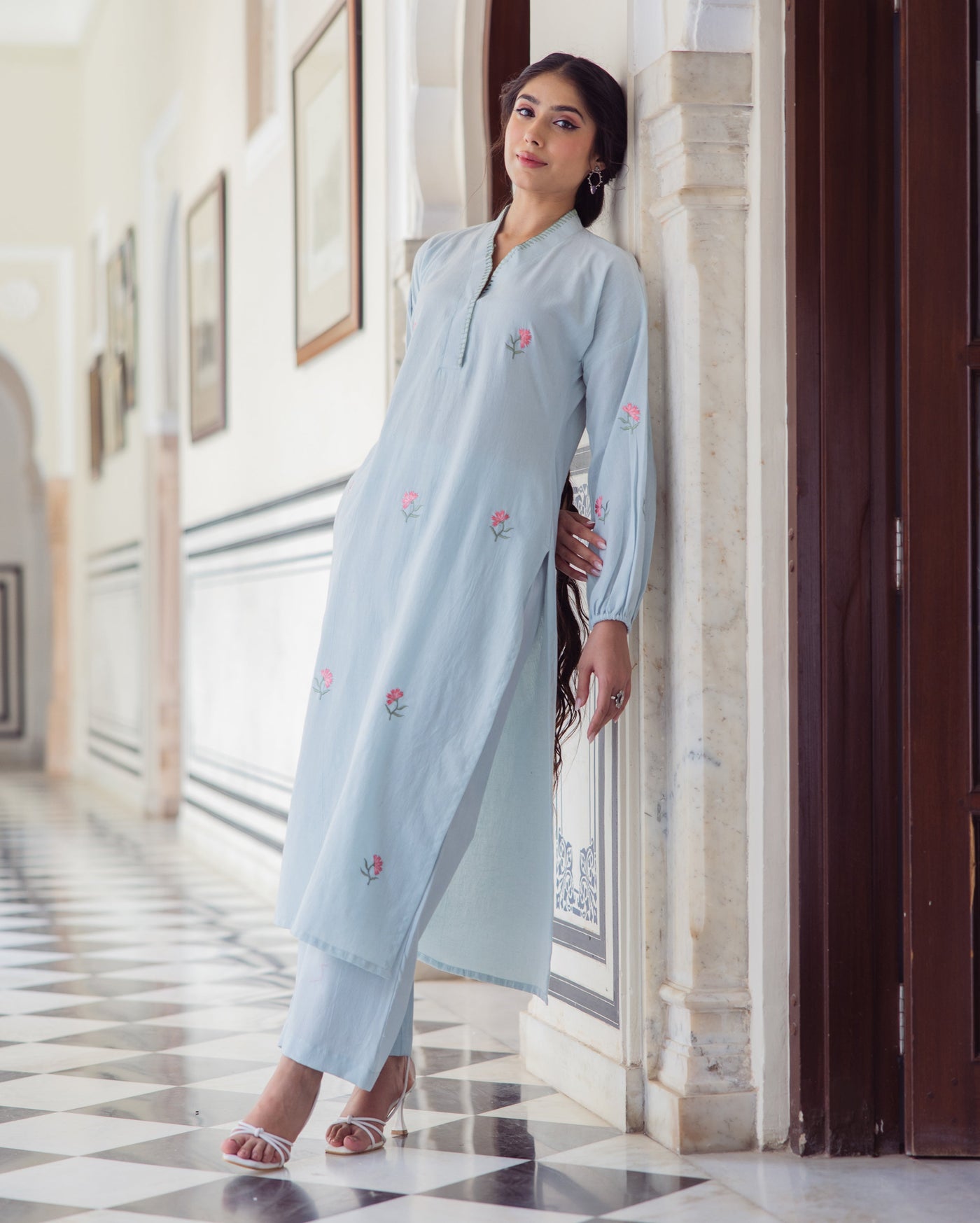 Dazzle Blue Embroidered Flex Kurta Set