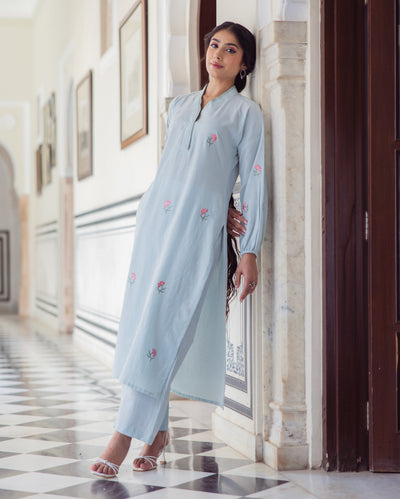 Dazzle Blue Embroidered Flex Kurta Set