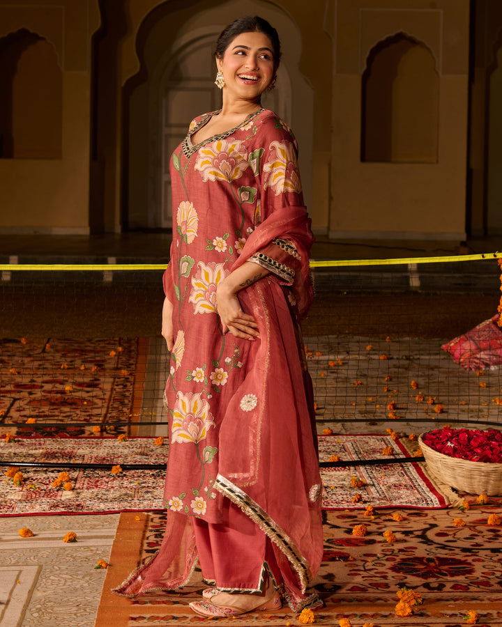 Rooh Mauve Printed Chanderi Suit Set