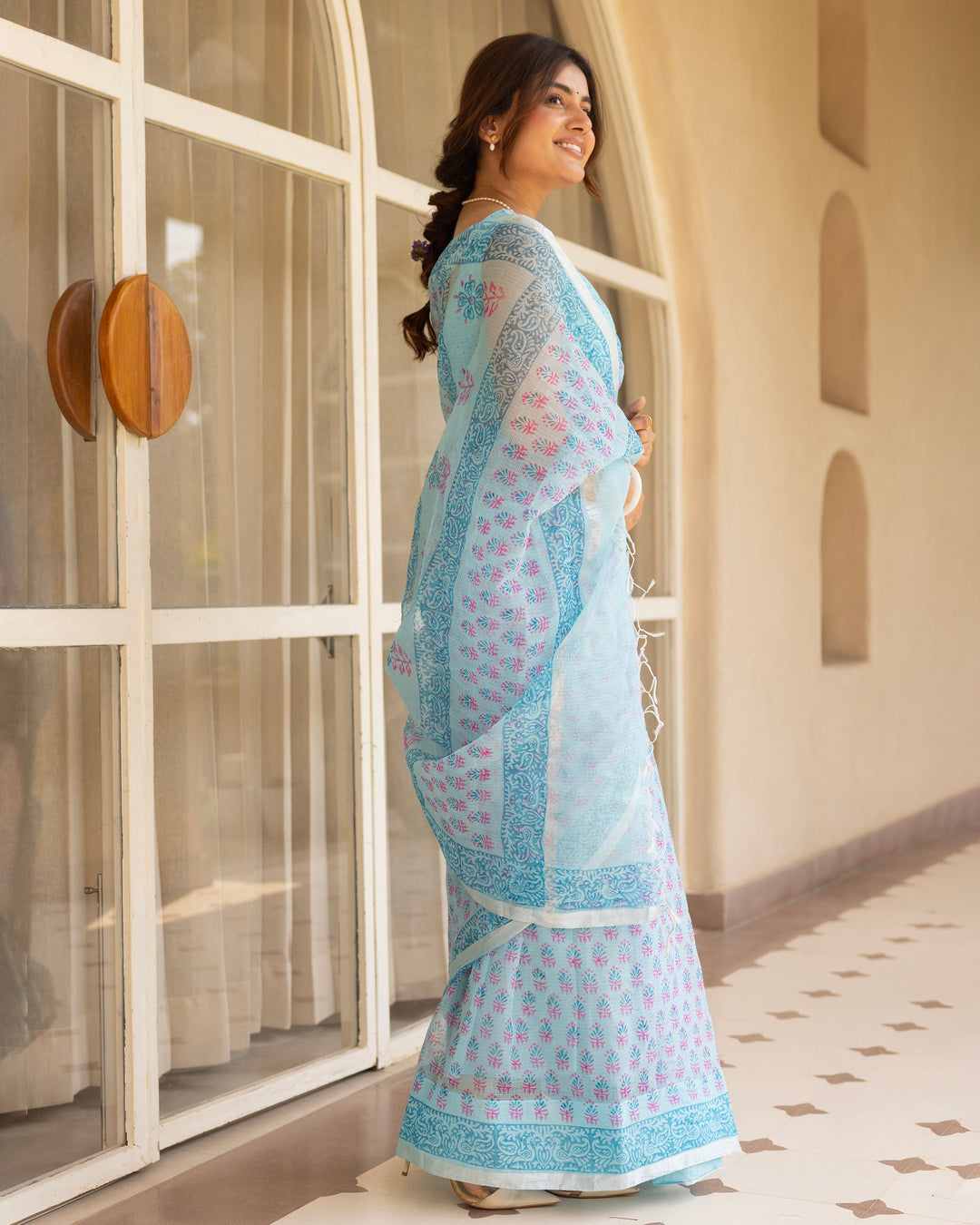Ruh Blue Doria Printed Saree