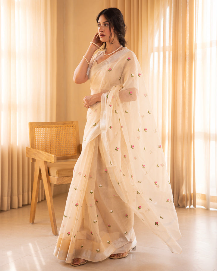 Lika Beige Doria Embroidered Saree