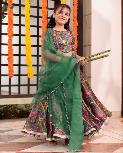 Starry Sprinkle Green Satin Lehenga Set