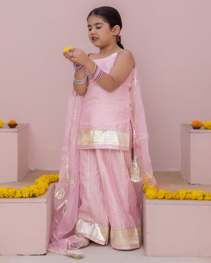 Mini Pink Solid Chanderi Suit Set