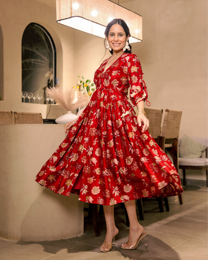 Sherrie Haze Red Cotton Printed Dress
