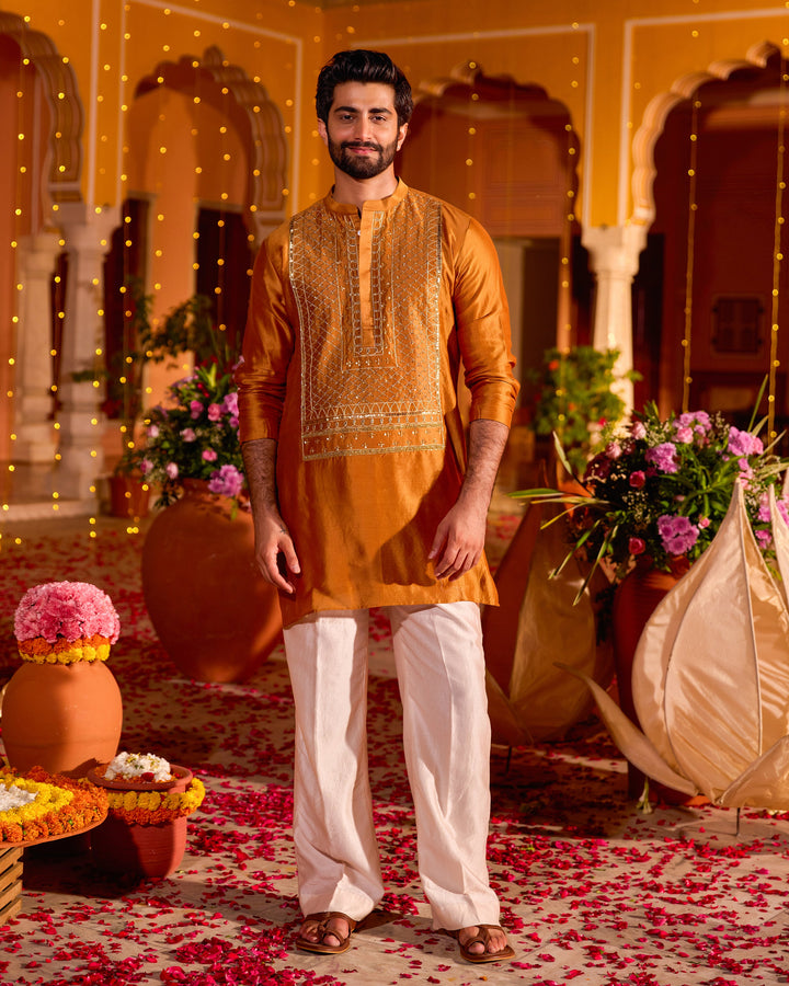 Bajrang Mustard Chanderi Embroidered Kurta