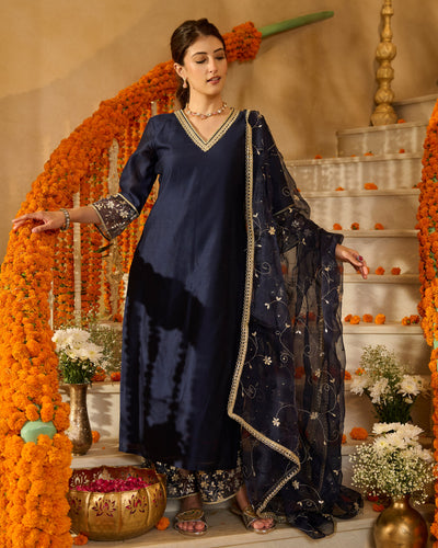 Lumi Blue Solid Chanderi Suit Set