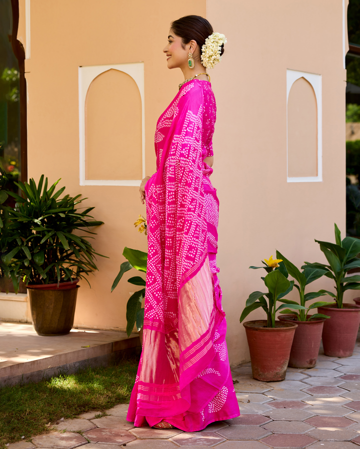 Saundarya Pink Gajji Silk Bandhej Saree