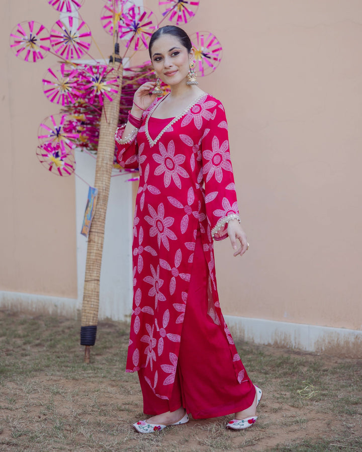 Sudha Pink Bandhani Chinon Kurta Set