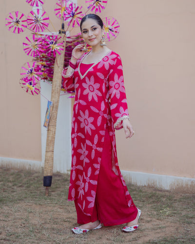 Sudha Pink Bandhani Chinon Kurta Set