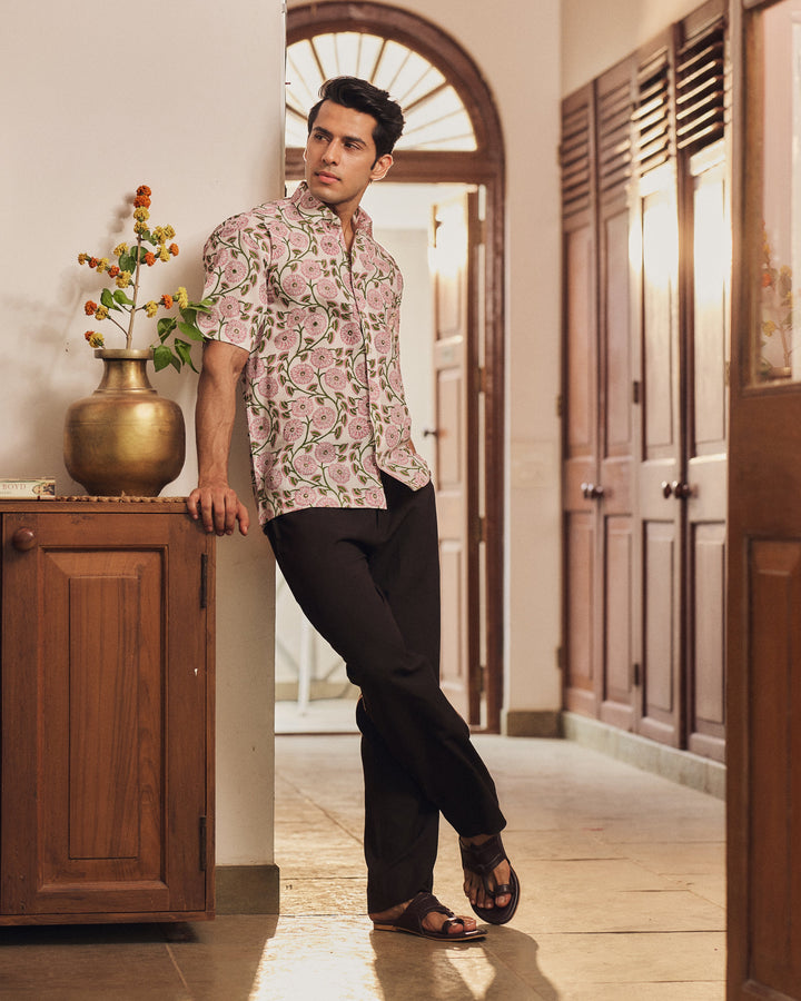 Raghav Off White Printed Cotton Shirt