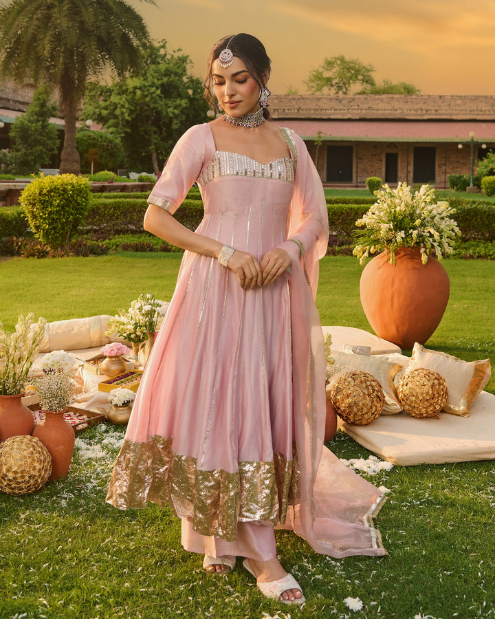 Jyotira Light Pink Embroidered Chanderi Suit Set