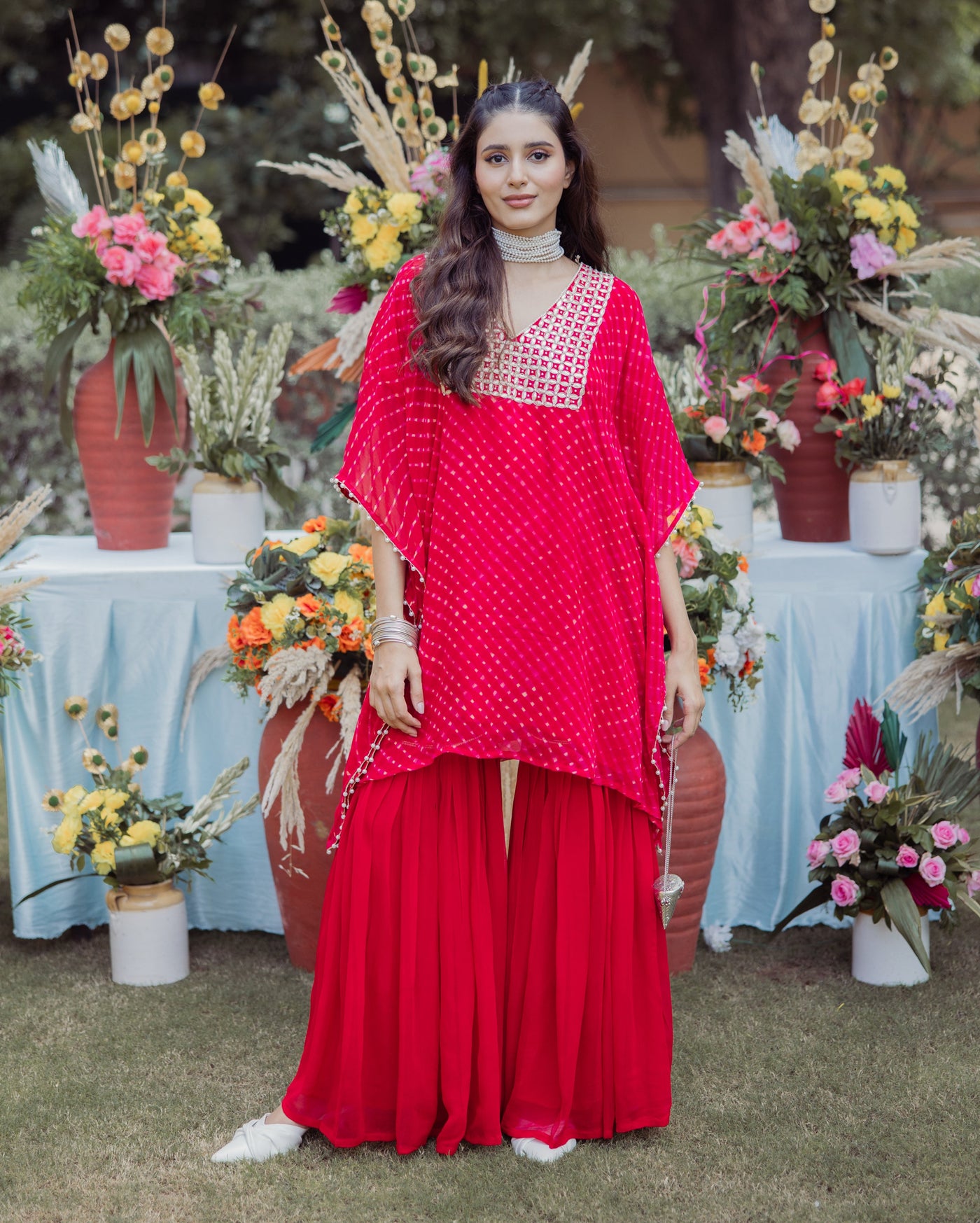 Chahat Red Leheriya Georgette Coord Set