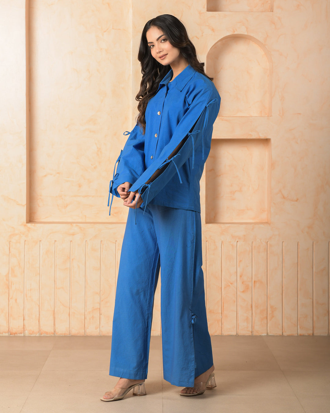 Garnet Blue Solid Cotton Coord Set