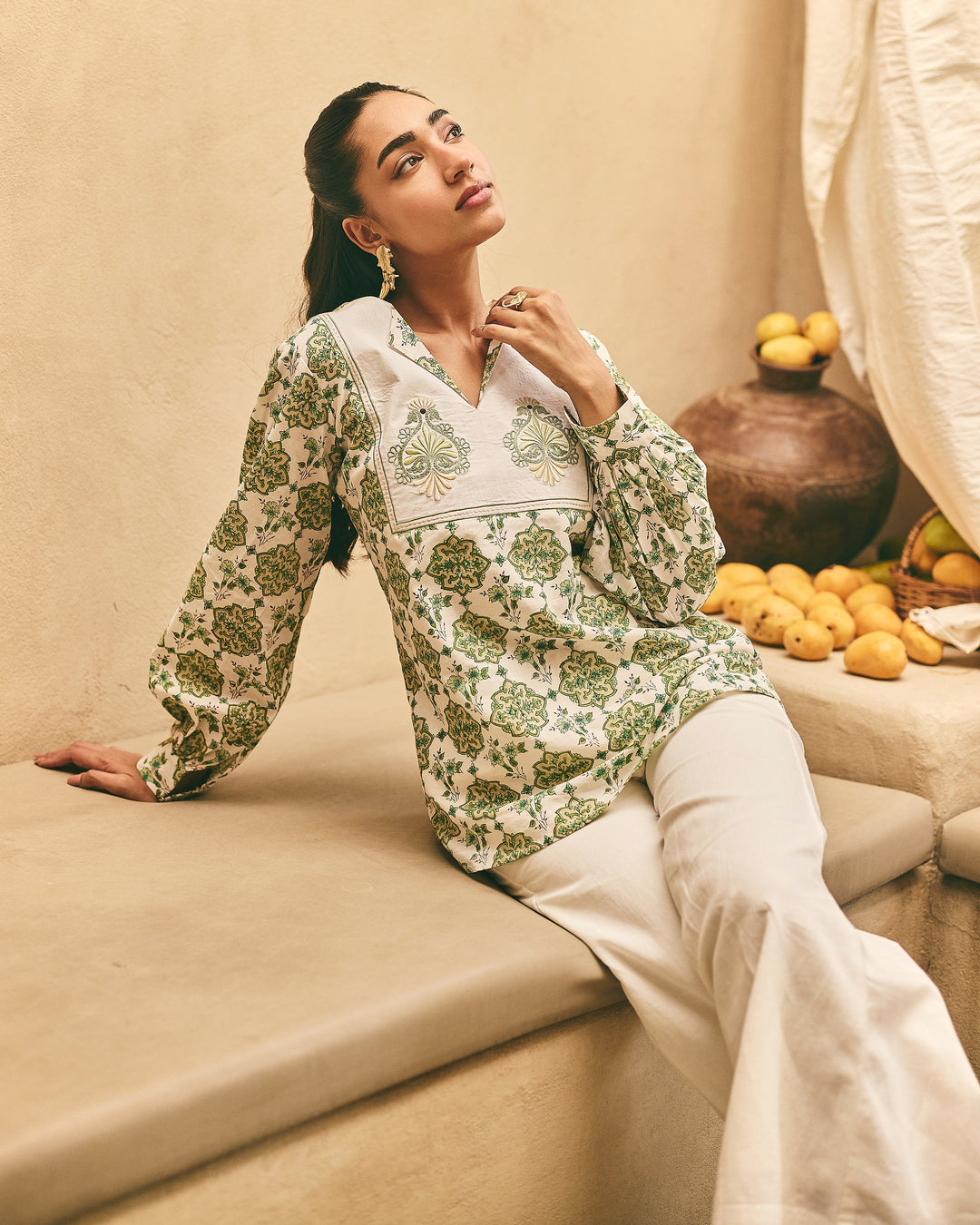 Boris White Cotton Printed Coord Set