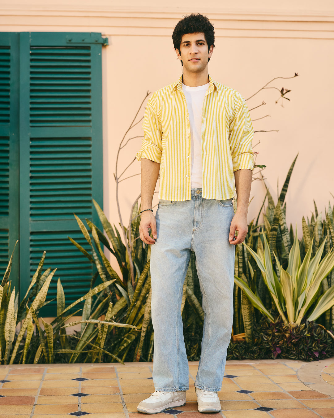 Lio Yellow Cotton Checks Stripes Shirt